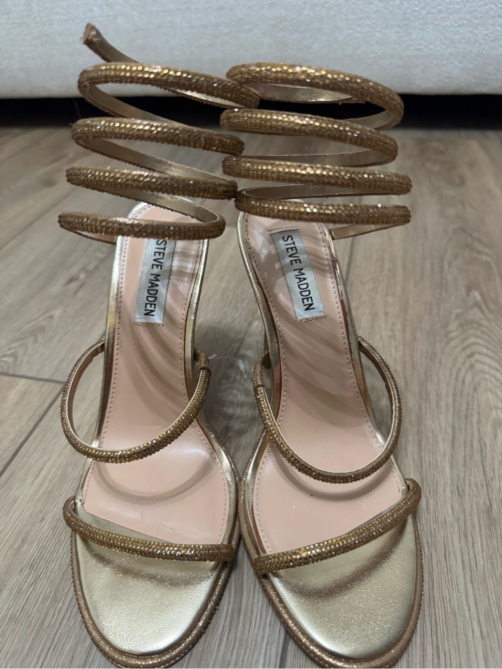 Steve Madden Metallic Gold Spiral-Strap High Heels